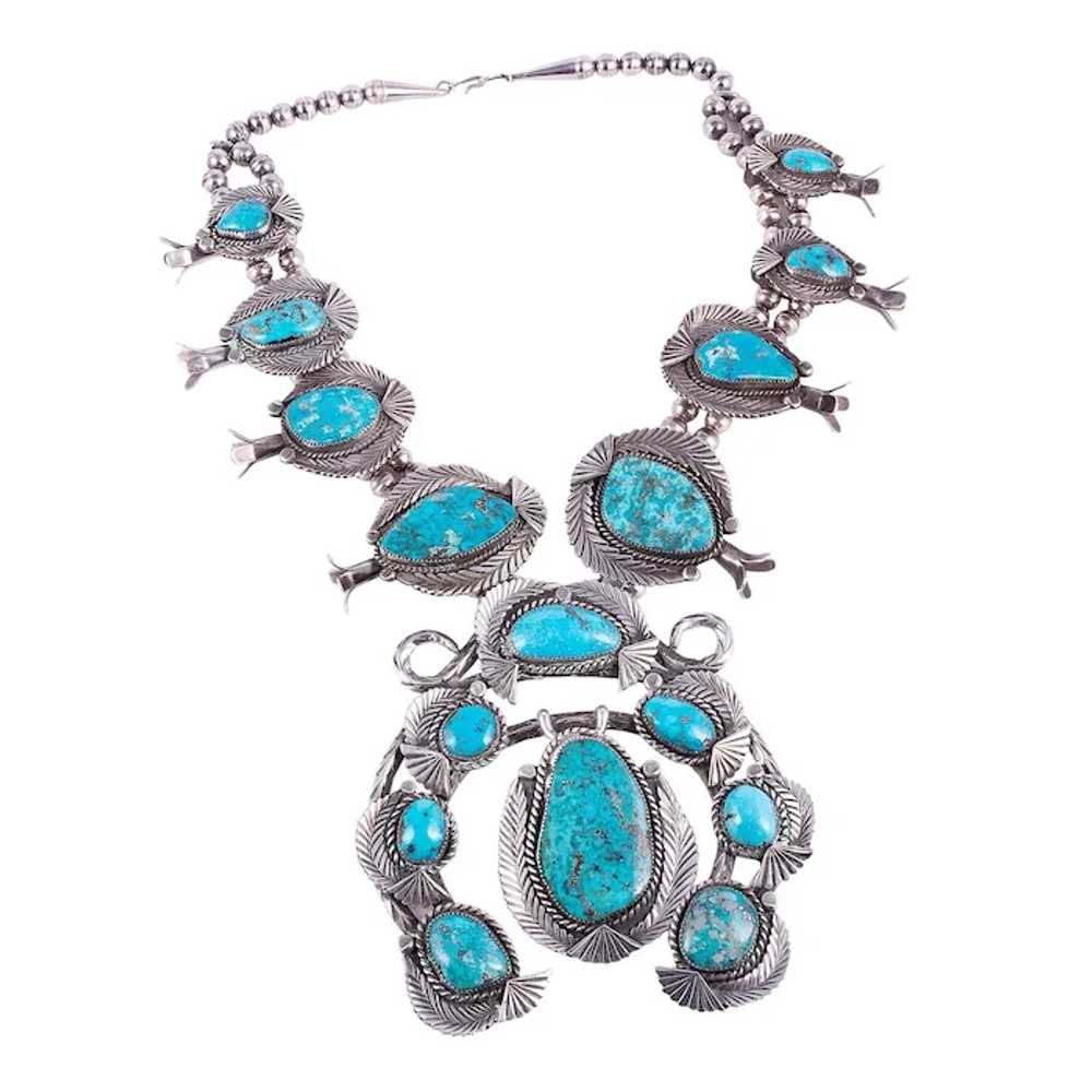 Sterling Silver Turquoise Squash Blossom Necklace - image 3