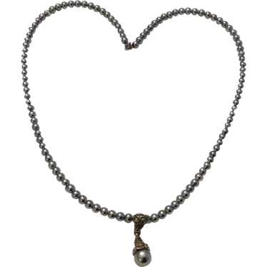 Sterling Silver Simulated Gray Pearl Necklace & Ma