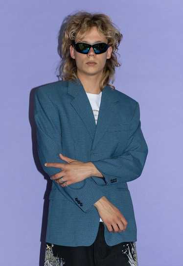 90's Vintage oversized plaid emo blazer in blue & 