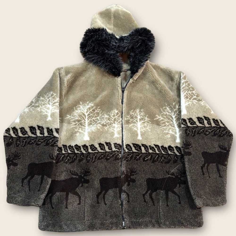 Elk Vintage Black Mountain Fleece Jacket Sz M NAT… - image 1