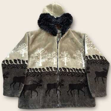 Elk Vintage Black Mountain Fleece Jacket Sz M NAT… - image 1