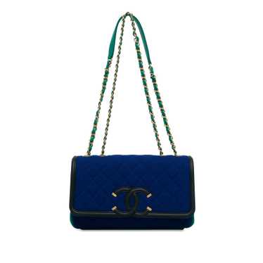 Blue Chanel Small Jersey CC Filigree Flap Crossbod