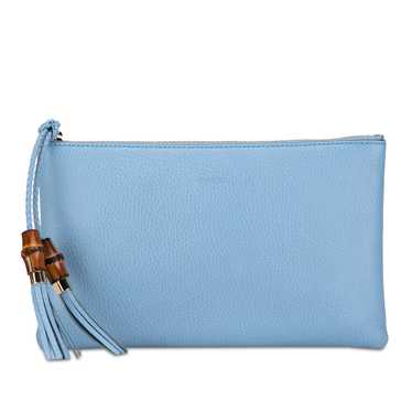 Blue Gucci Calfskin Bamboo Clutch - image 1