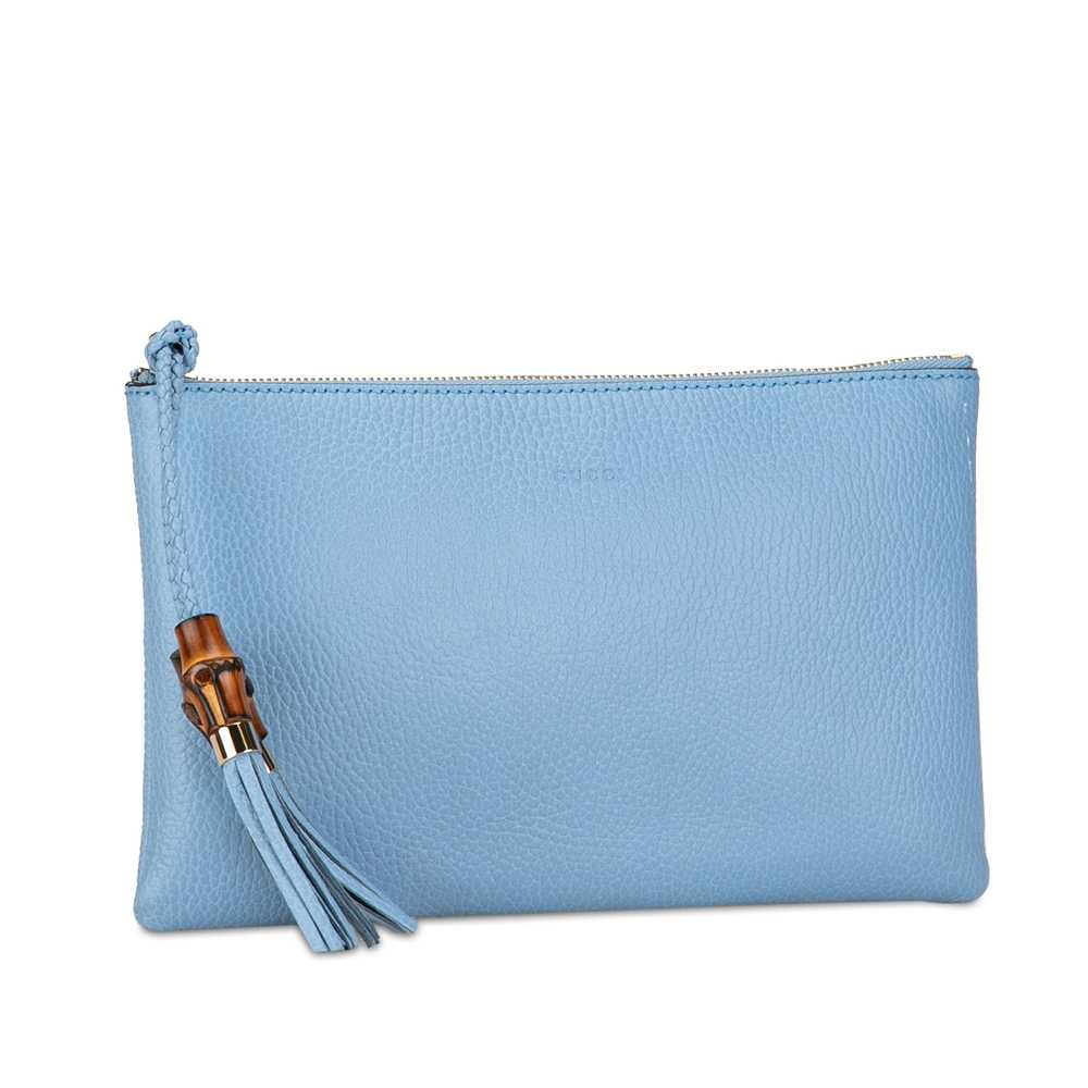 Blue Gucci Calfskin Bamboo Clutch - image 2