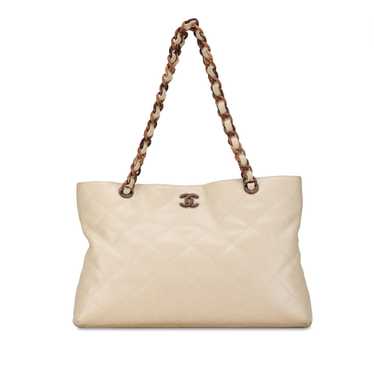 Beige Chanel CC Quilted Caviar Wood Chain Tote - image 1