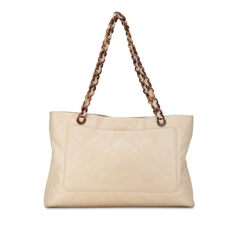 Beige Chanel CC Quilted Caviar Wood Chain Tote - image 3