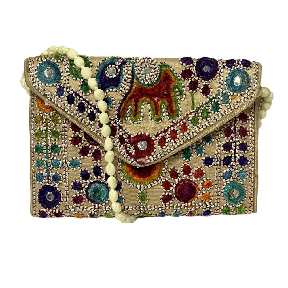 Unkwn Vtg Bohemian Silk Carpet Handbag Gold RAINB… - image 1