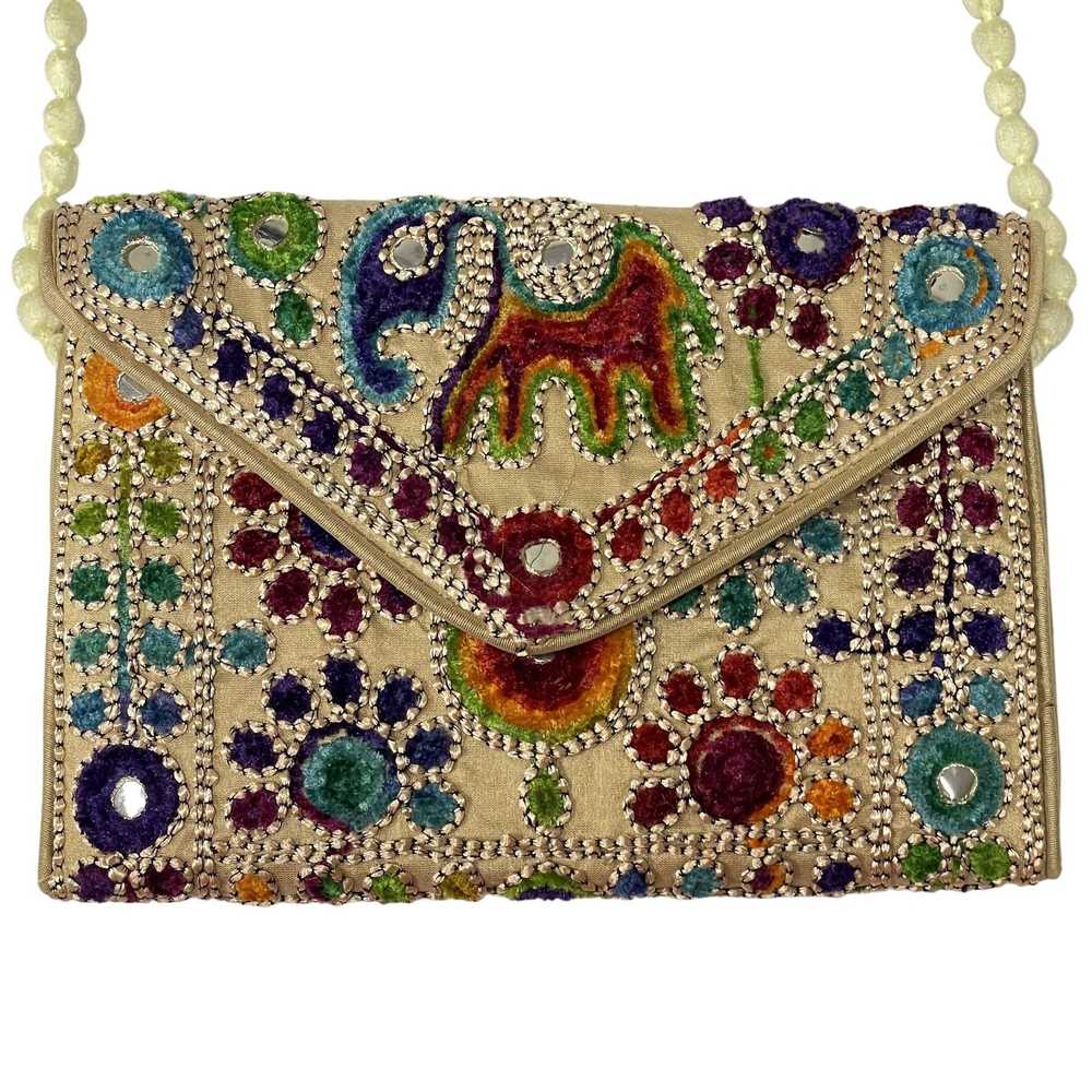 Unkwn Vtg Bohemian Silk Carpet Handbag Gold RAINB… - image 2