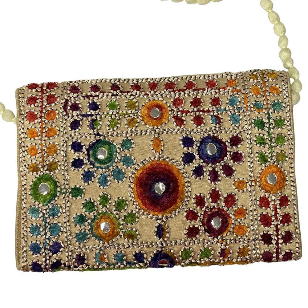 Unkwn Vtg Bohemian Silk Carpet Handbag Gold RAINB… - image 5