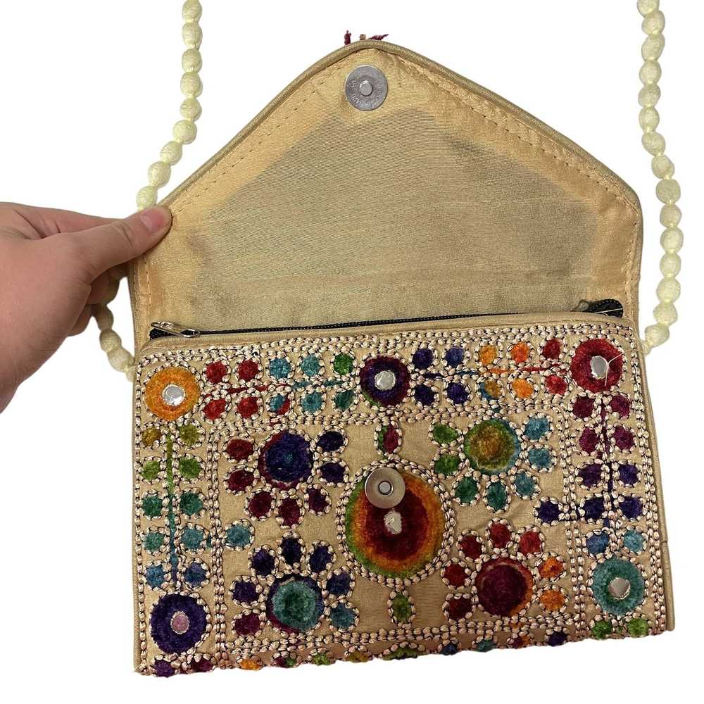 Unkwn Vtg Bohemian Silk Carpet Handbag Gold RAINB… - image 9