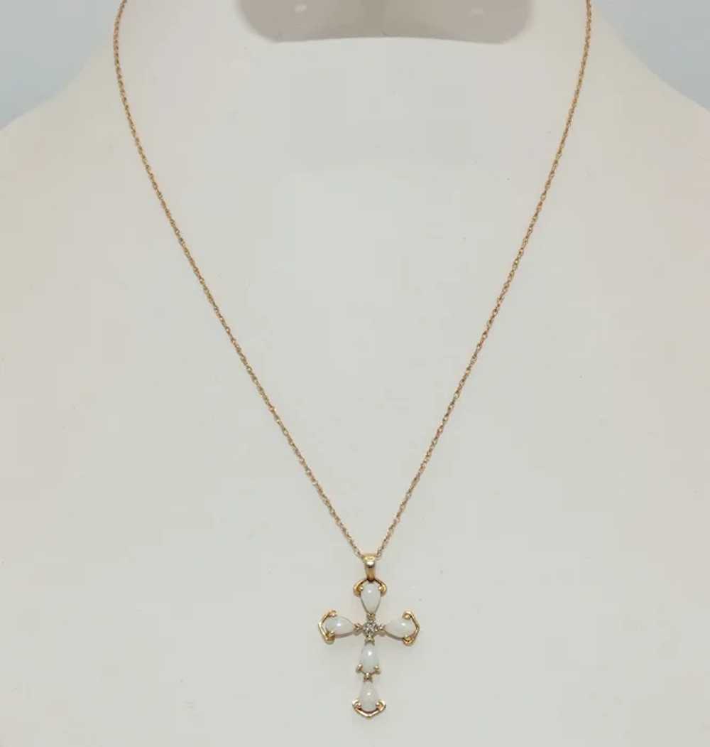 10K Gold Opal & Diamond Cross Necklace - image 2