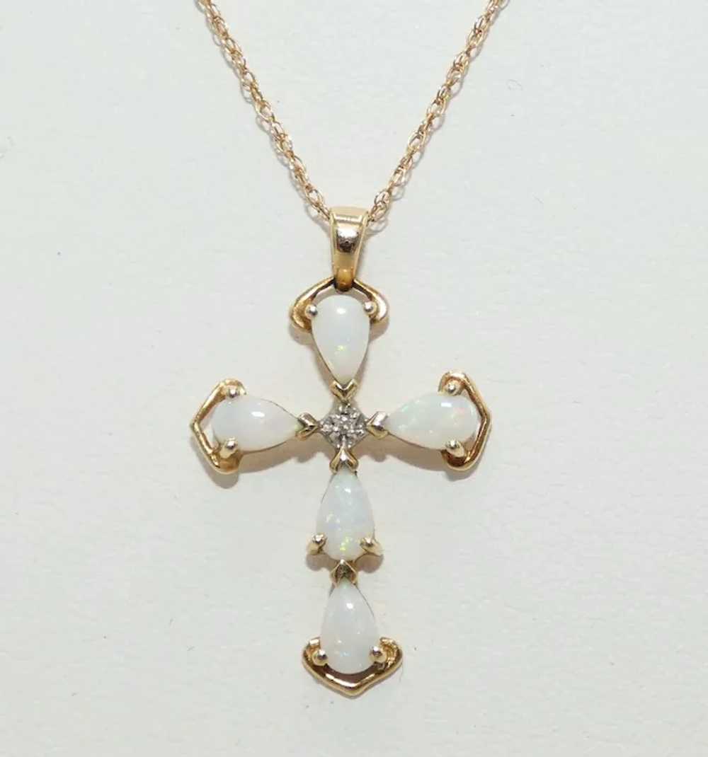 10K Gold Opal & Diamond Cross Necklace - image 3