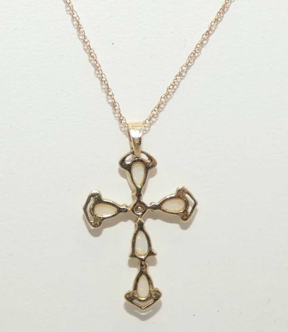 10K Gold Opal & Diamond Cross Necklace - image 4