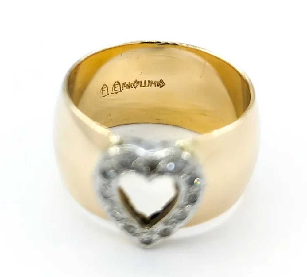 Heart Motif Diamond 10mm Wide Band White & Yellow… - image 6