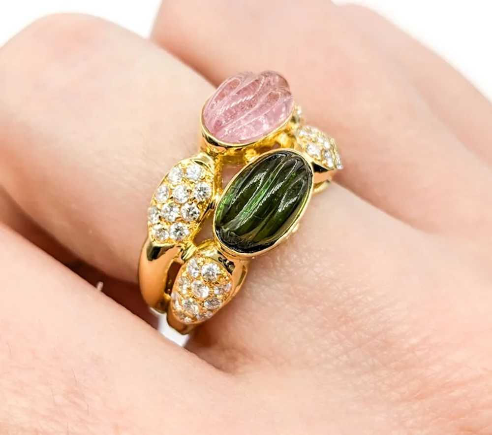 Ribbed Cabochon Tourmaline Ring With Diamonds In … - image 10