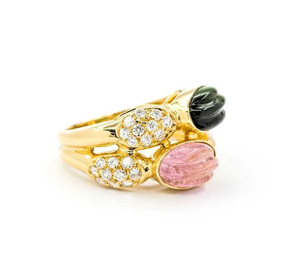 Ribbed Cabochon Tourmaline Ring With Diamonds In … - image 3