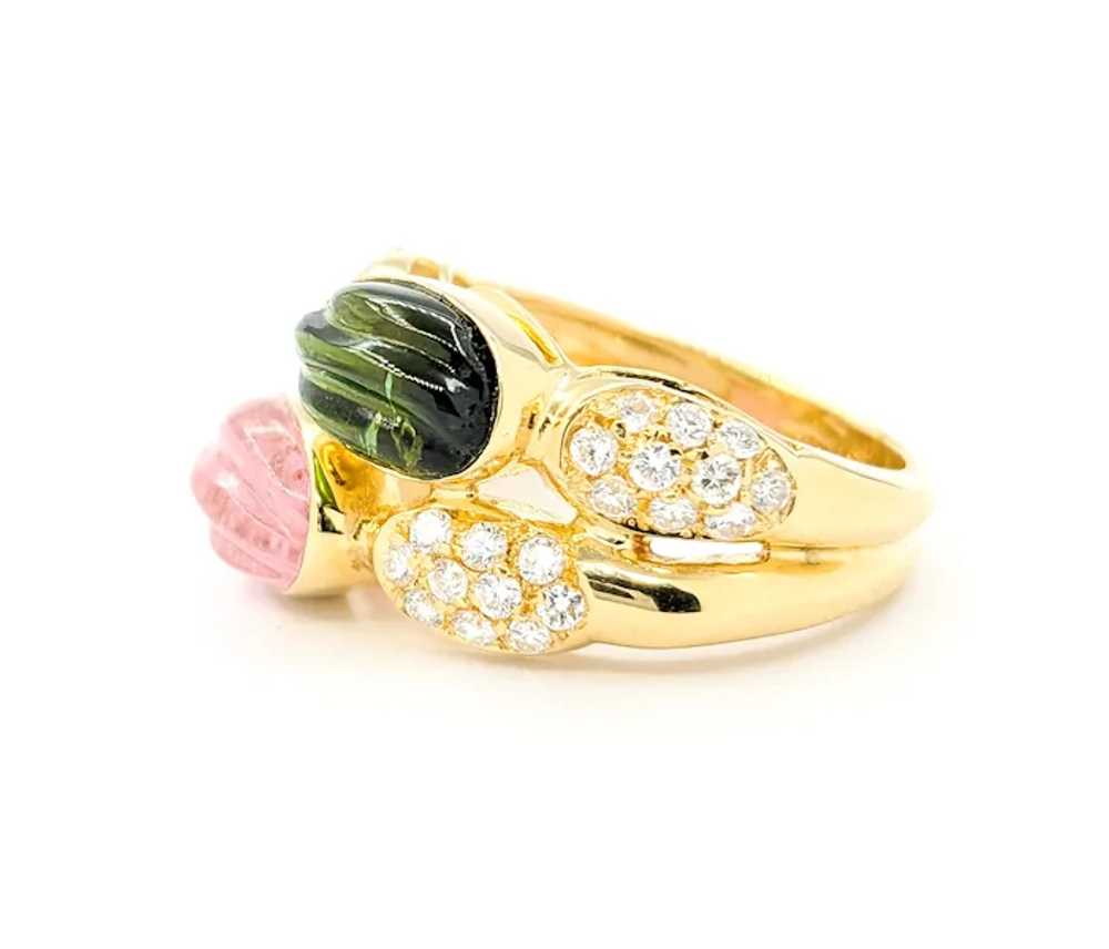 Ribbed Cabochon Tourmaline Ring With Diamonds In … - image 4