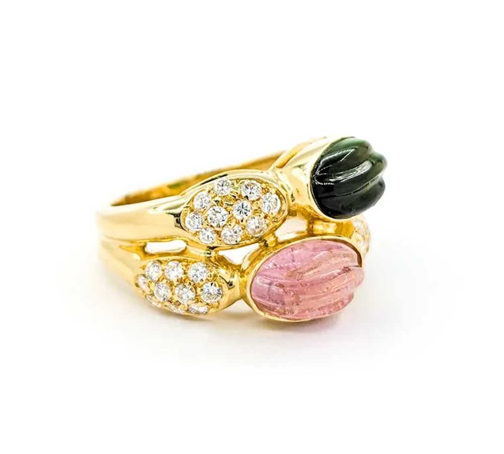 Ribbed Cabochon Tourmaline Ring With Diamonds In … - image 5