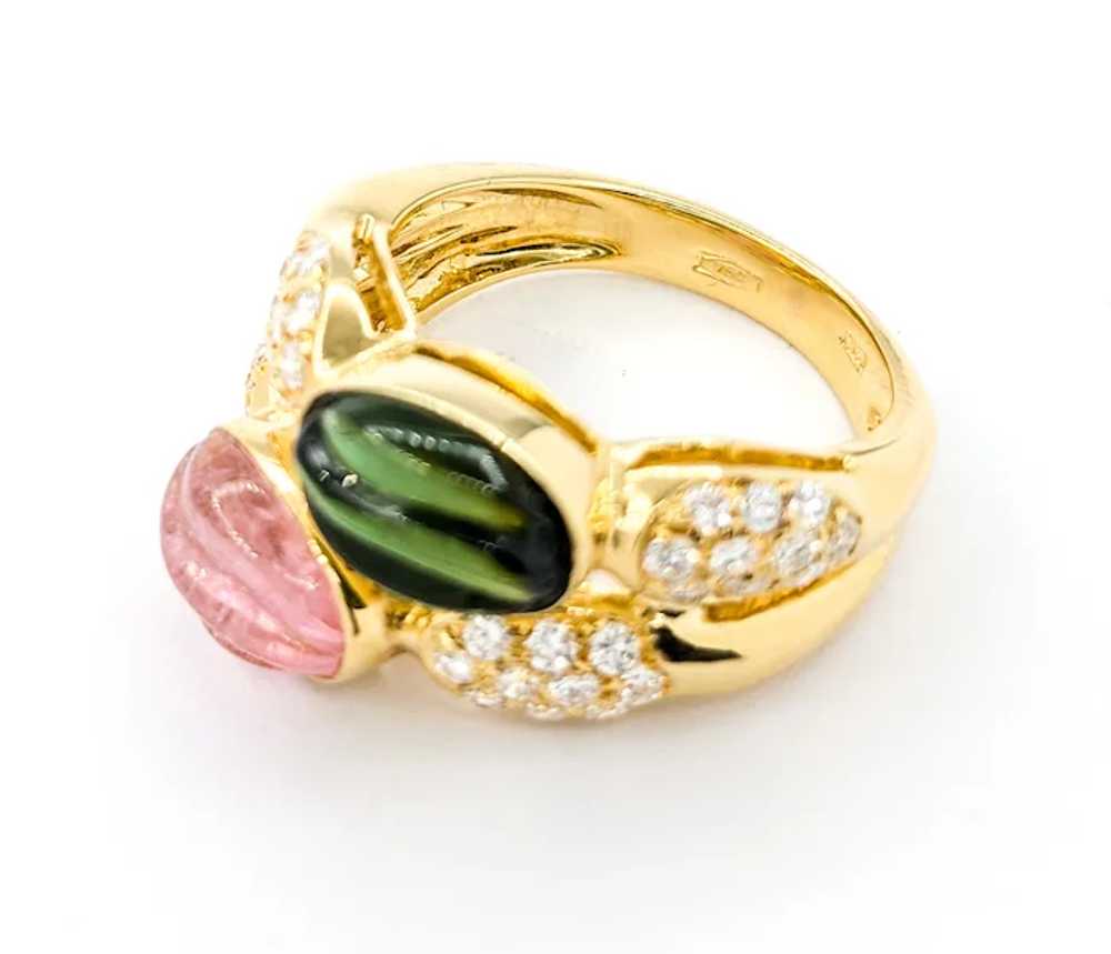 Ribbed Cabochon Tourmaline Ring With Diamonds In … - image 6