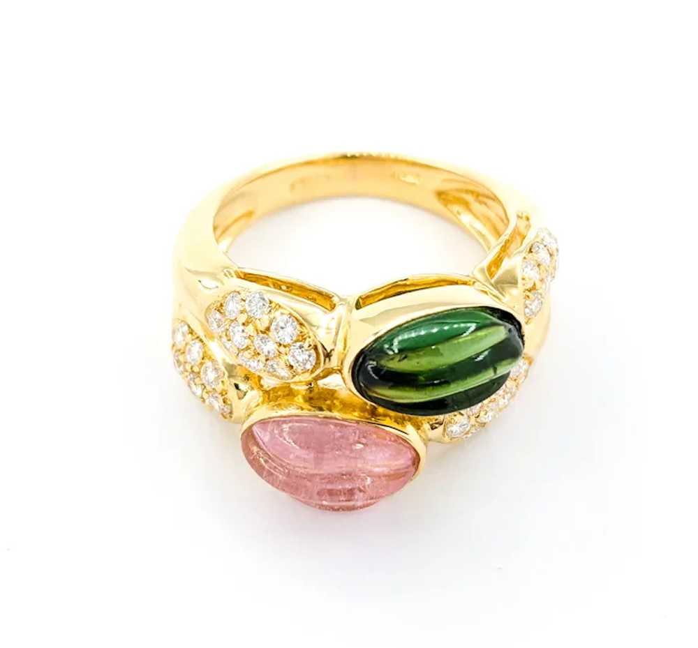 Ribbed Cabochon Tourmaline Ring With Diamonds In … - image 7