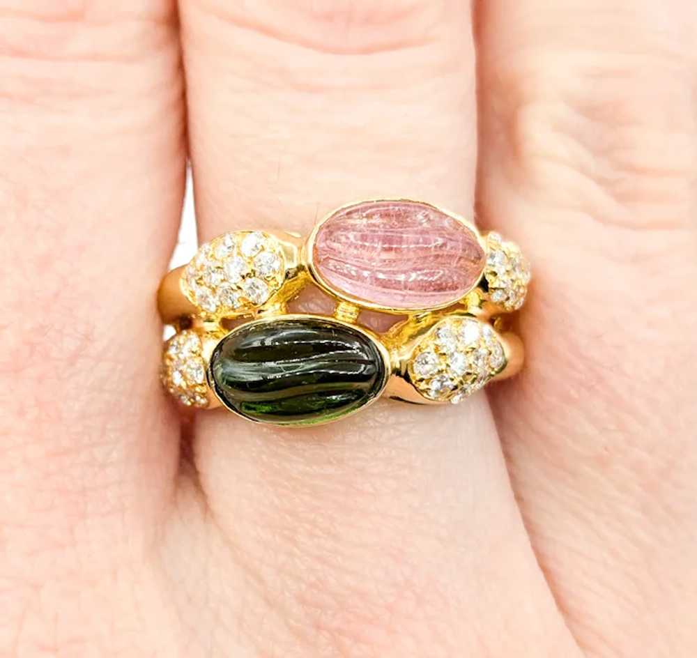 Ribbed Cabochon Tourmaline Ring With Diamonds In … - image 9