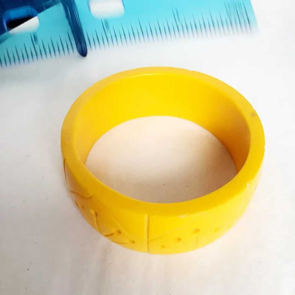 Carved Bangle Bracelet Bright Yellow Wide Thick a… - image 2