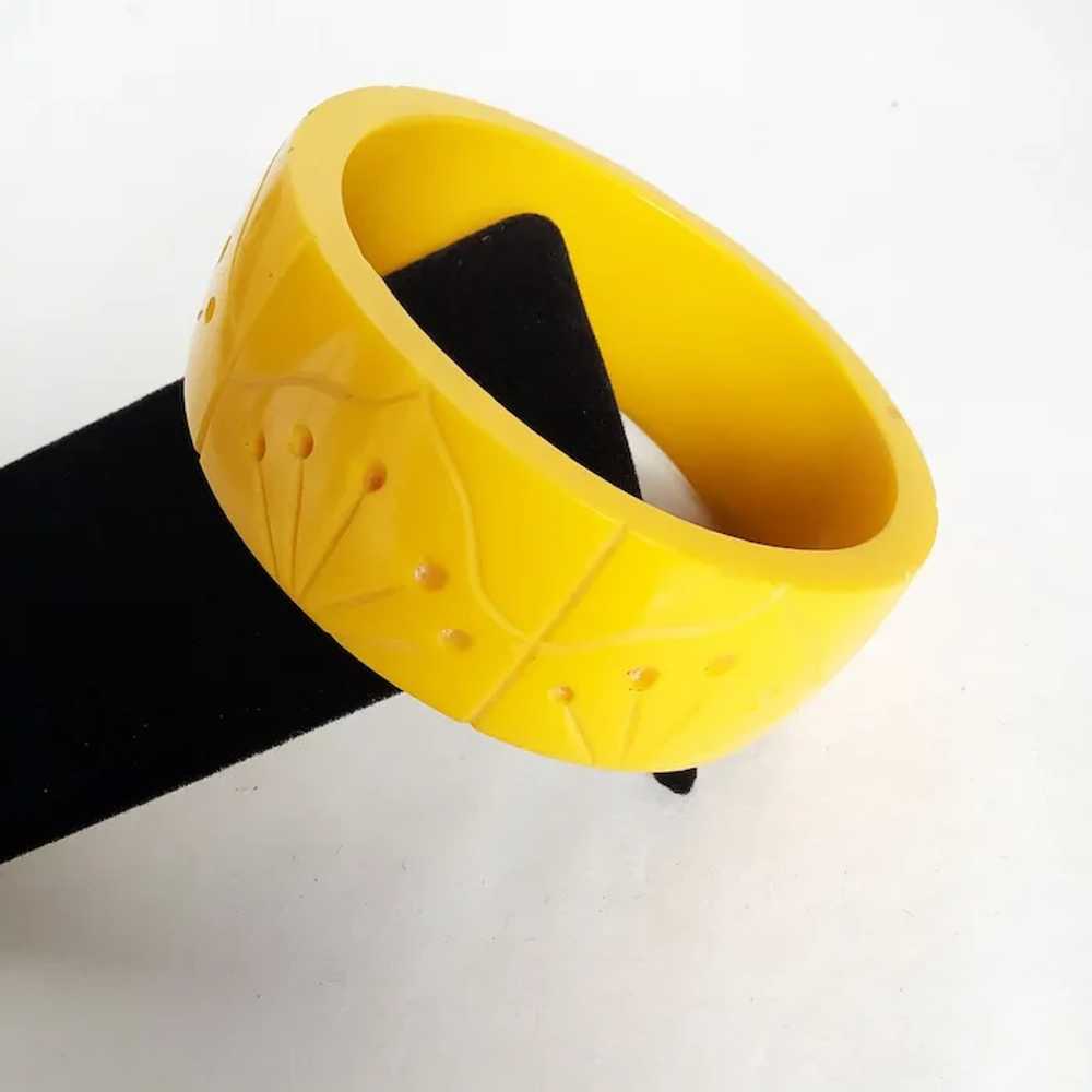 Carved Bangle Bracelet Bright Yellow Wide Thick a… - image 4