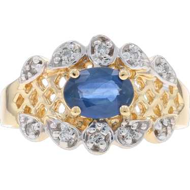 Yellow Gold Sapphire & Diamond Ring - 14k Oval .80