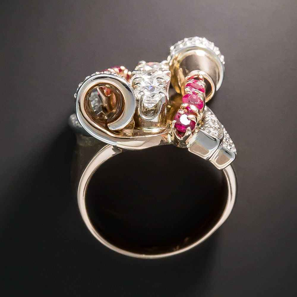 Retro Diamond And Ruby Rose Gold Ring, Size 4 1/2 - image 4