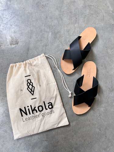 Black Leather Slide Sandals, Handcrafted in Greece