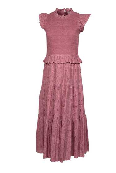 Sea NY - Rose Pink Smocked Bodice Eyelet Lace Midi