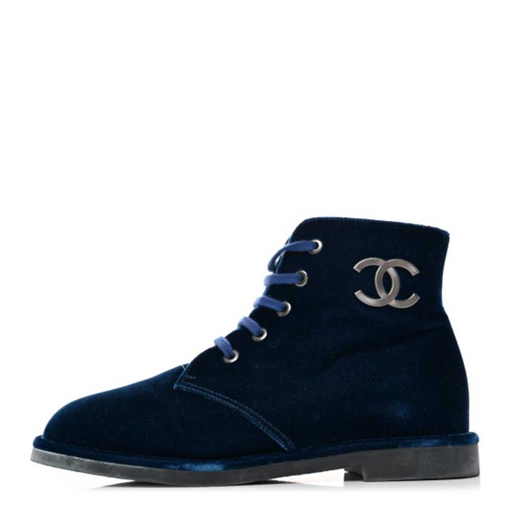 CHANEL Velvet CC Lace Up Boots 41 Blue - image 1