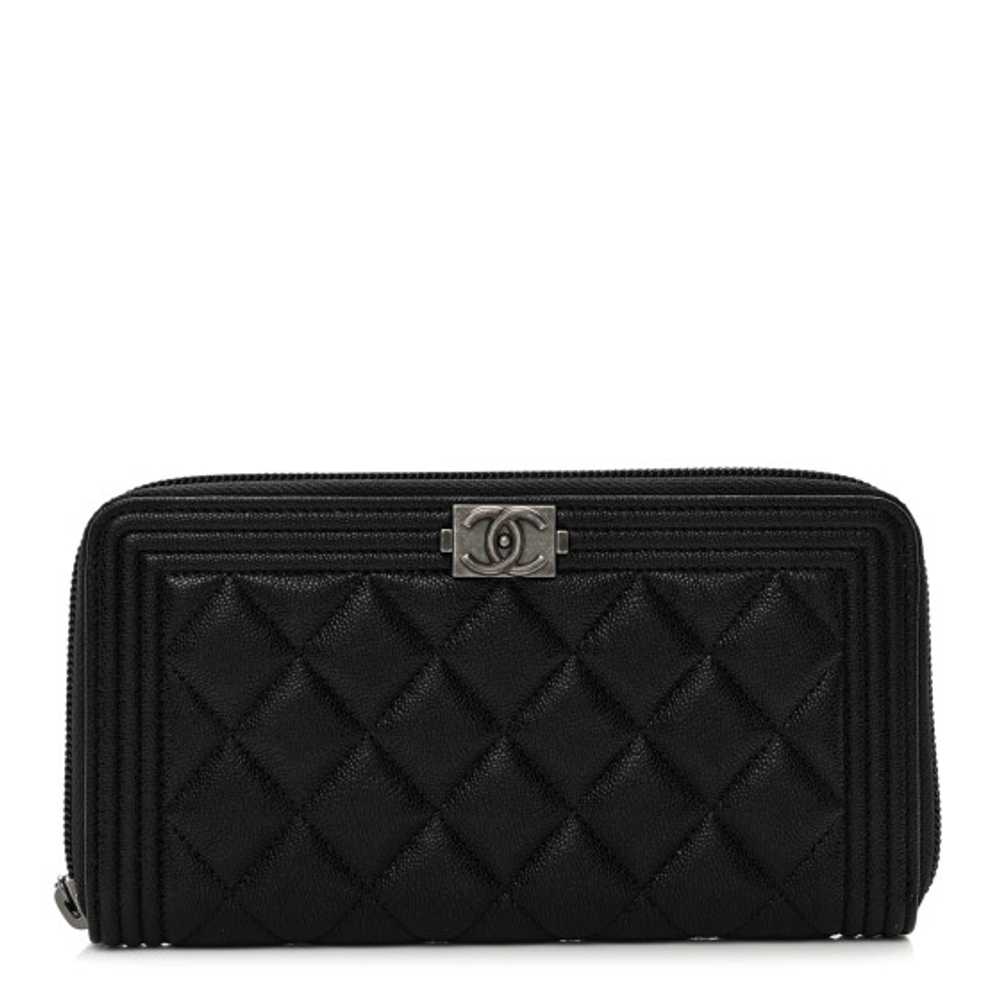 CHANEL Caviar Quilted Boy Long Zip Around Wallet … - image 1