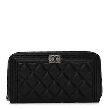 CHANEL Caviar Quilted Boy Long Zip Around Wallet … - image 1