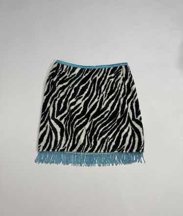 Y2K Cache Zebra Fur Beaded Fringe Mini Skirt - image 1