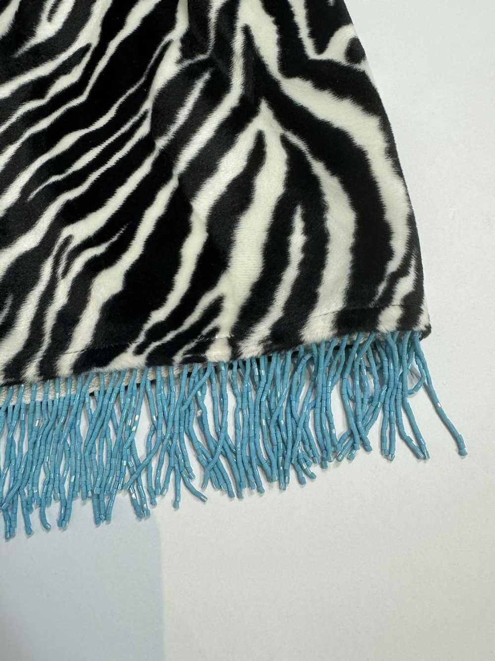 Y2K Cache Zebra Fur Beaded Fringe Mini Skirt - image 2