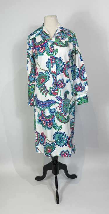 1970s LANVIN Multicolor Paisley Print Shirt Dress