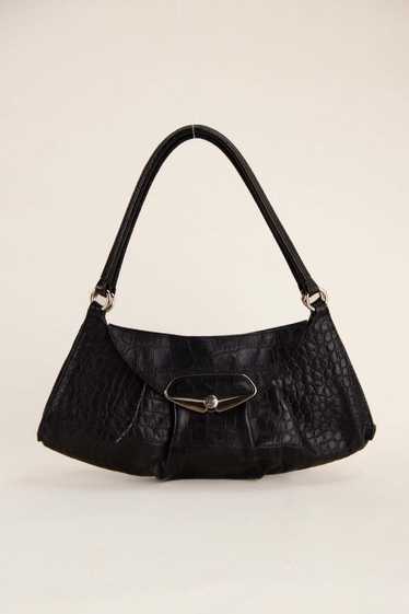 Vintage Furla Croc Leather Shoulder Bag - Black