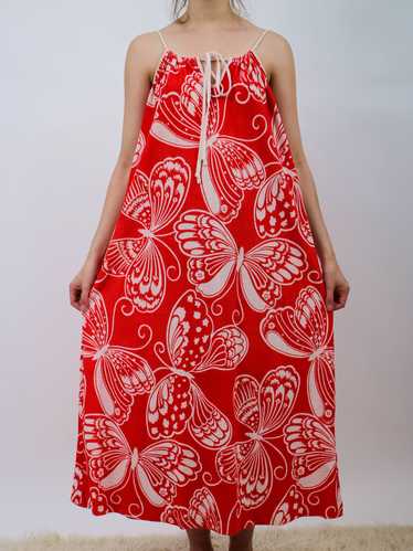 1970s Terrycloth Butterfly Print Red and White Max