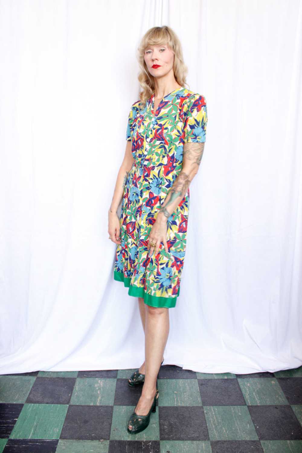 1930s Tropical Floral Dress - M/L - image 11