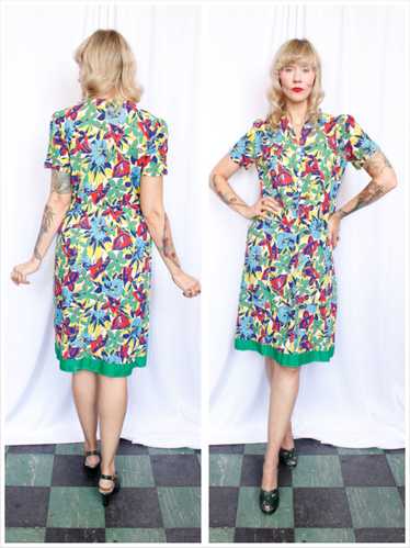 1930s Tropical Floral Dress - M/L - image 1