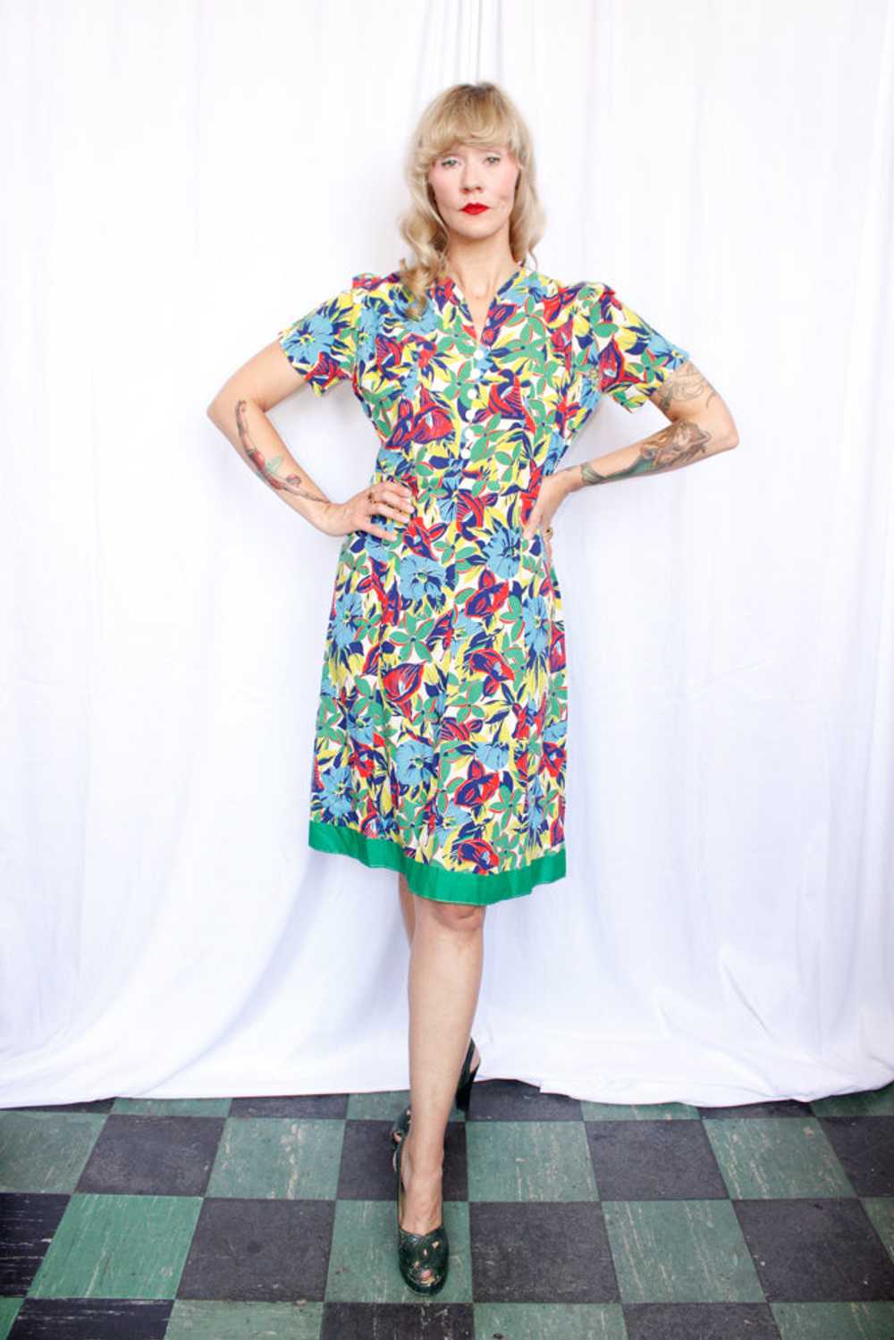 1930s Tropical Floral Dress - M/L - image 4