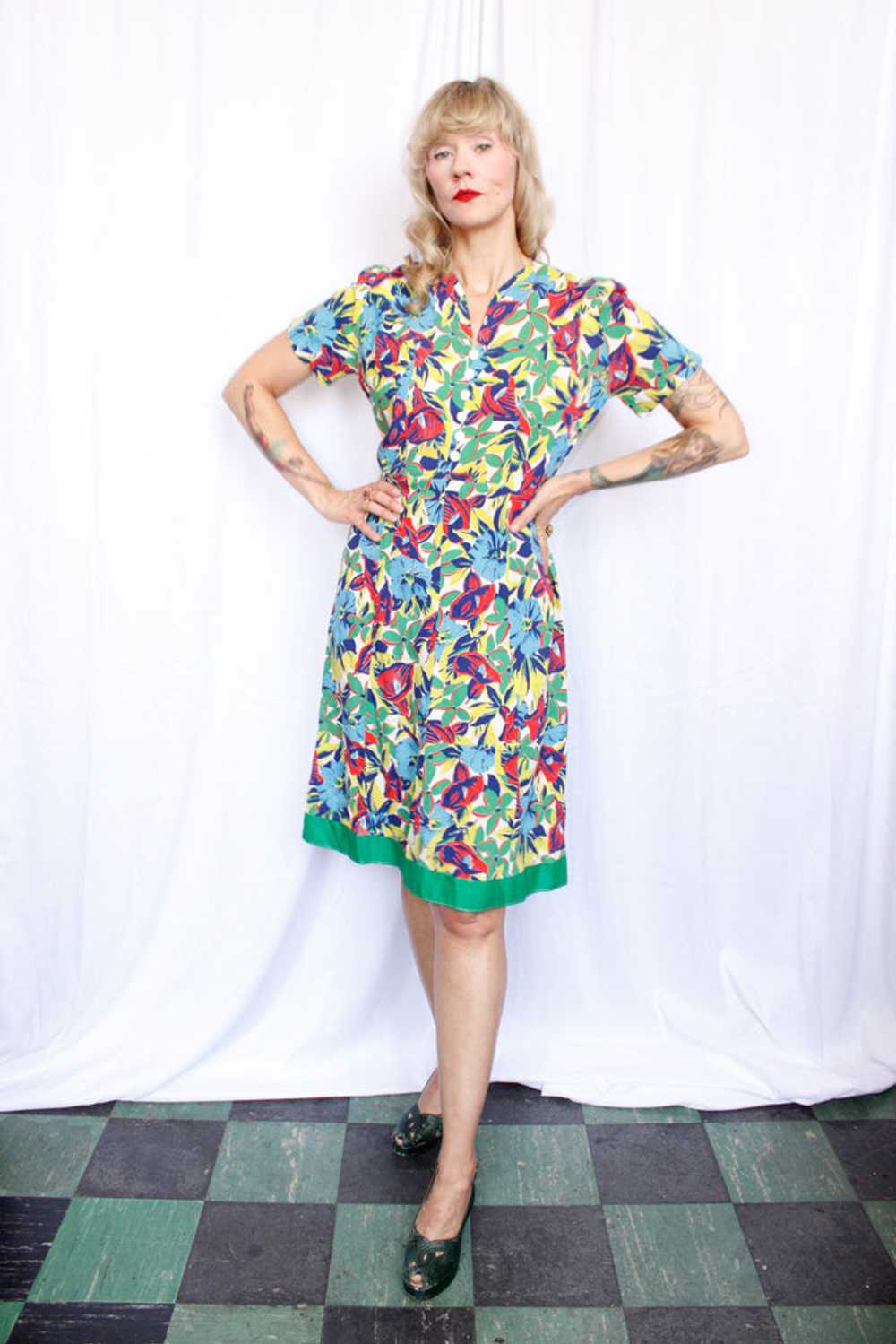 1930s Tropical Floral Dress - M/L - image 7