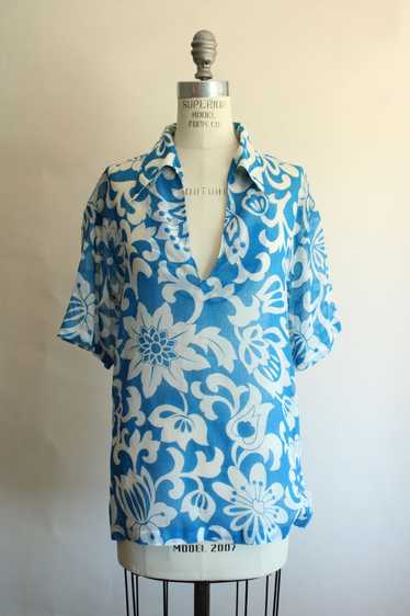 Vintage 1970s Hoaloha Hawaiian Shirt in Blue and … - image 1