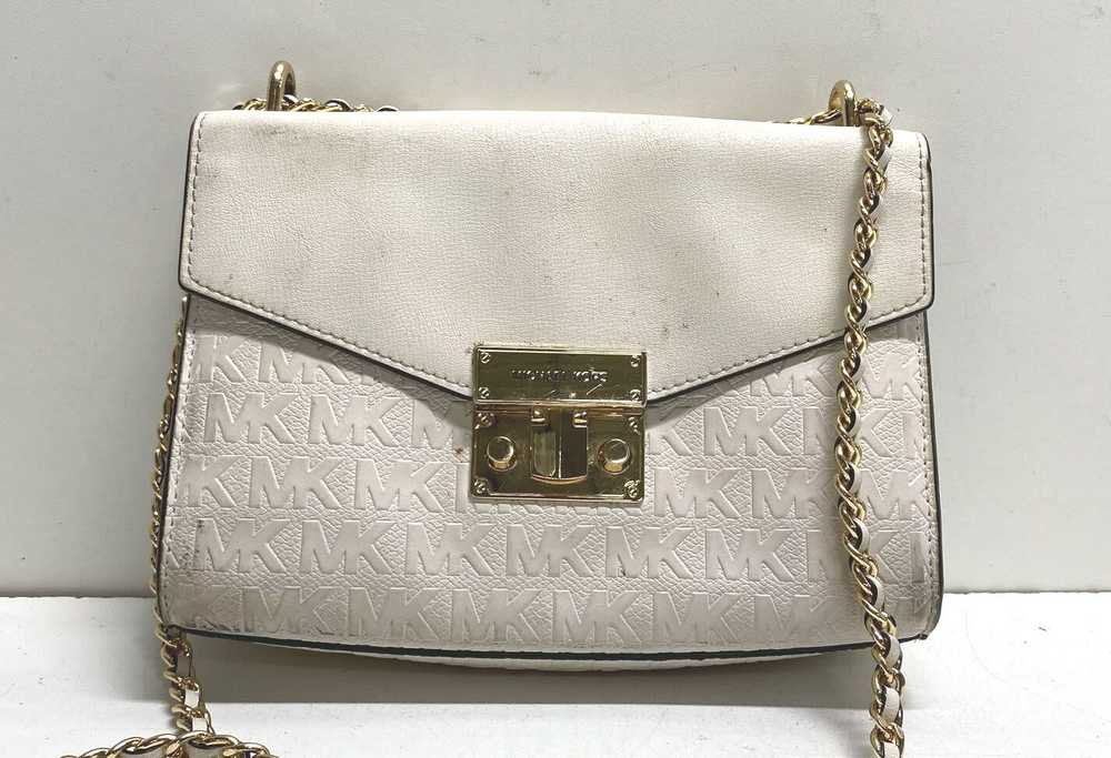 Michael Kors MK White Signature Embossed Leather … - image 1