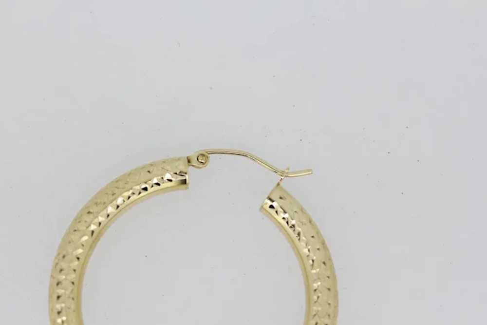 10k Yellow Gold Hollow Diamond Cut Hoop Earrings - image 2