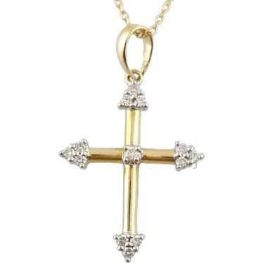 14K Yellow Gold Diamond Cross Necklace 19.5" #181… - image 1