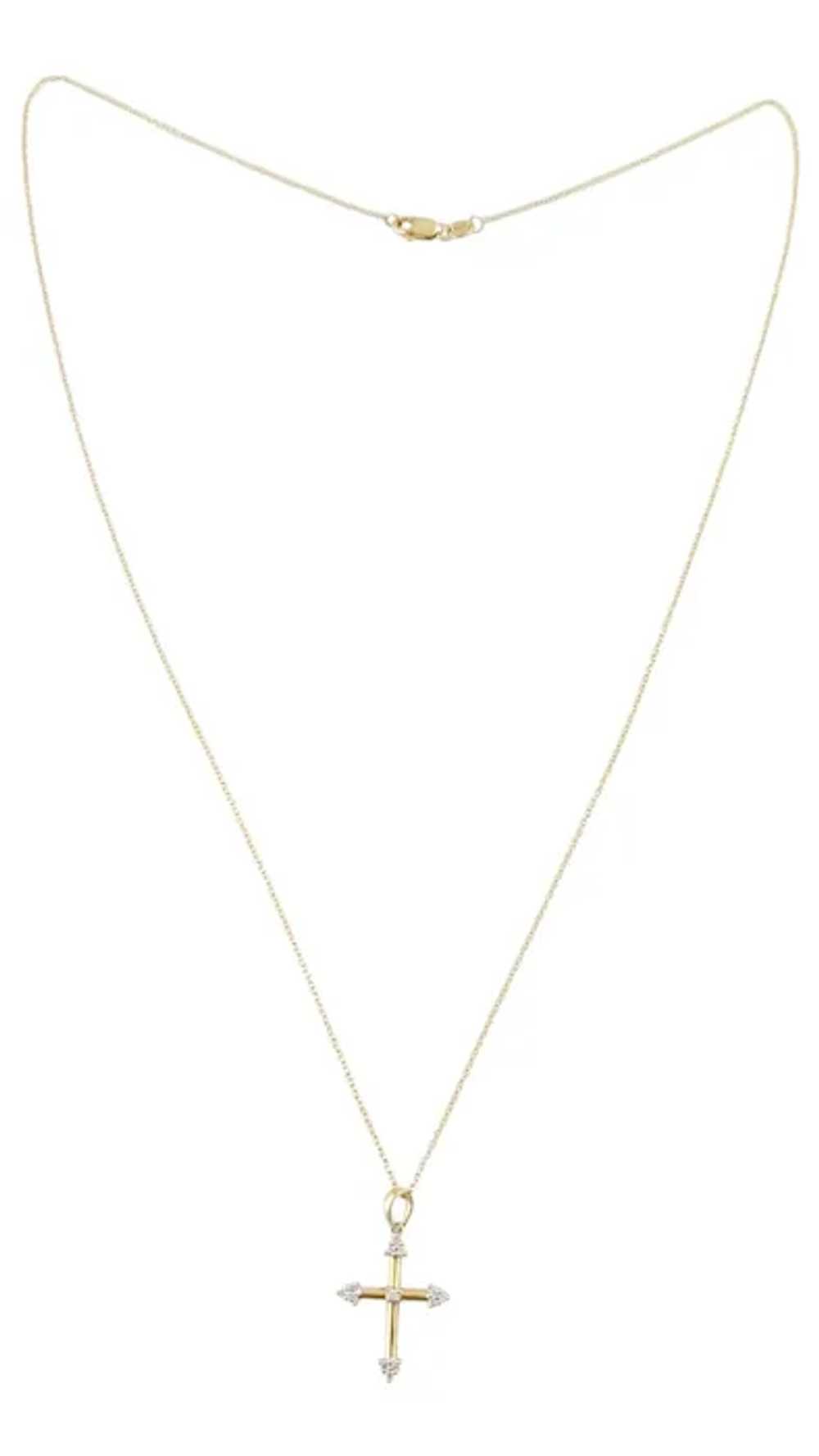 14K Yellow Gold Diamond Cross Necklace 19.5" #181… - image 2