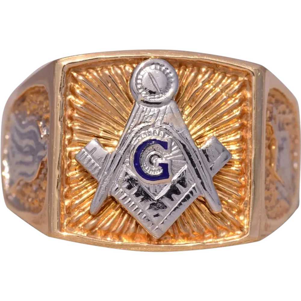 Two Tone Masonic Ring in White and Yellow Gold - image 1