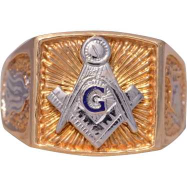 Two Tone Masonic Ring in White and Yellow Gold - image 1